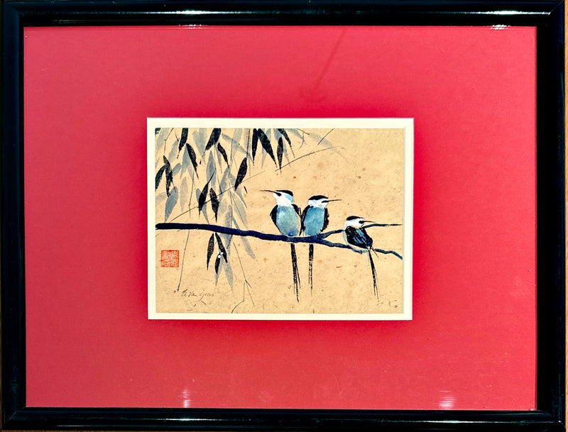 "Three Little Birds" Signed Watercolor - A. Van Gores