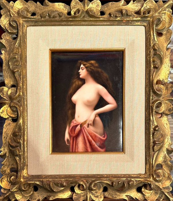 Female Figure Painted on Ceramic Tile, framed