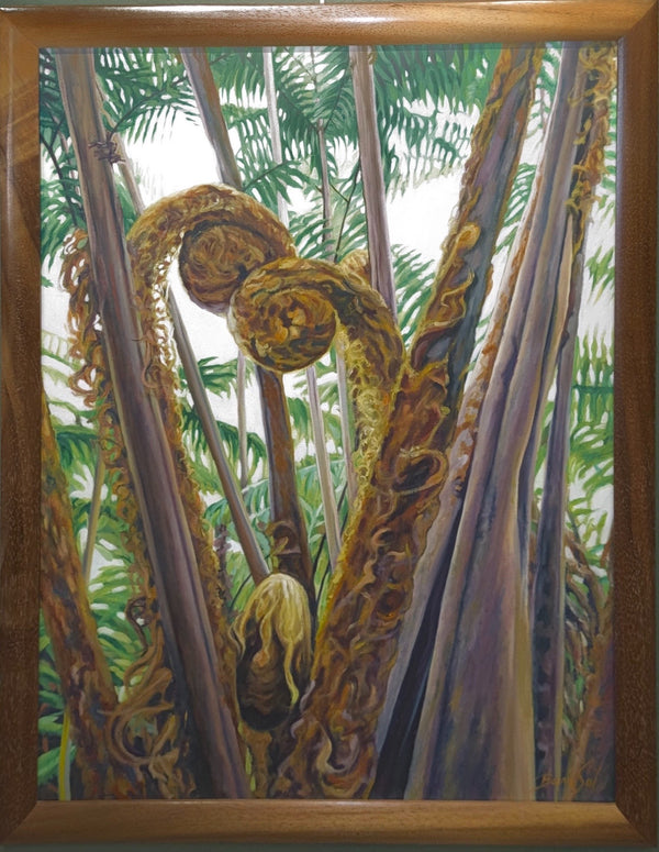 "Hapu'u Ohana" Koa Framed Oil on Canvas - Bonnie Sol