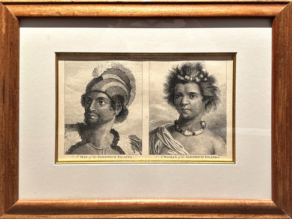 "A Man of the Sandwich Isles, A Woman of the Sandwich Isles" Koa Framed Engraved Plate