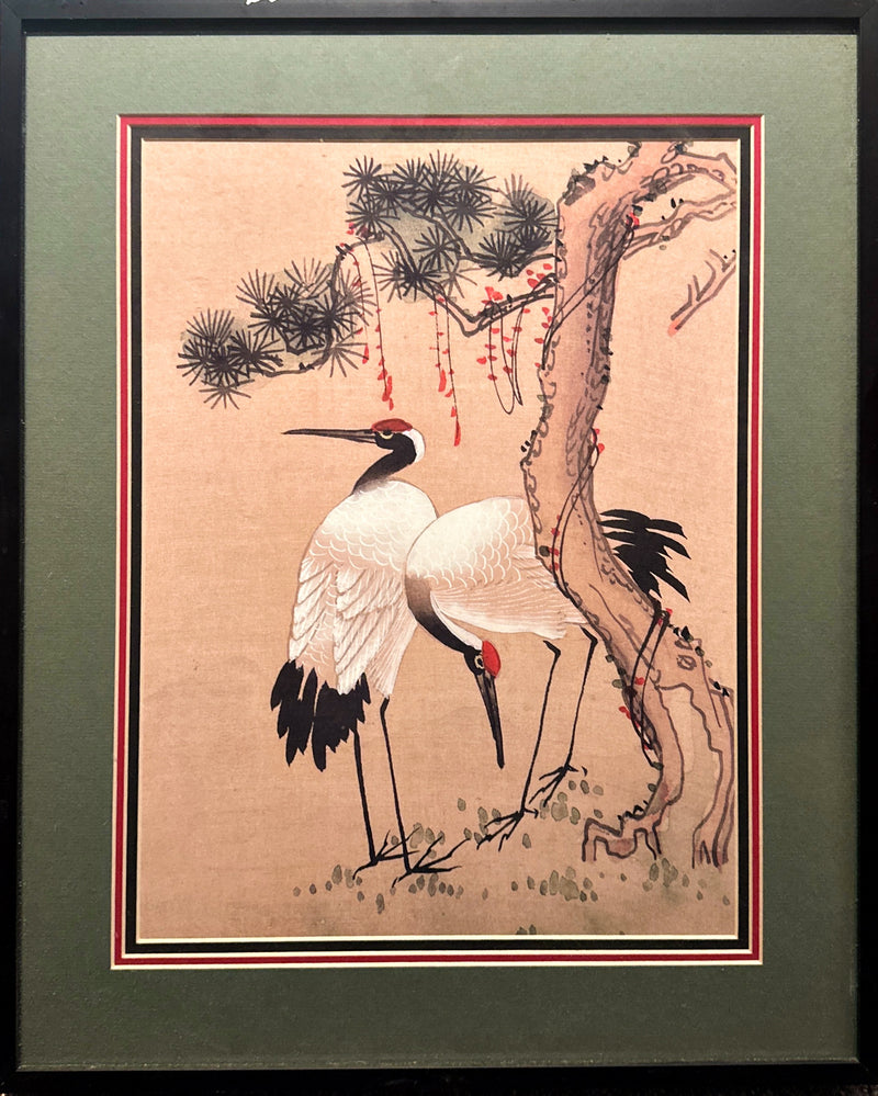 "Cranes" Framed Watercolor - Unknown Artist