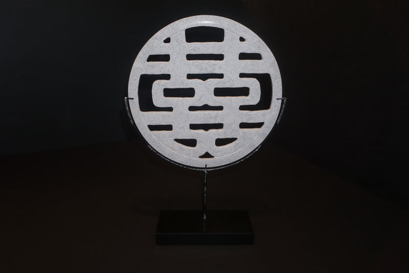 White Jade Double Happiness Carving on Stand