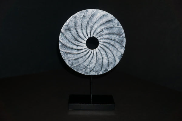 Blue Jade Spiral Carved Disk on Stand