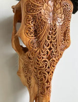 Indonesian Carved Cow Skull - Lotus Motif