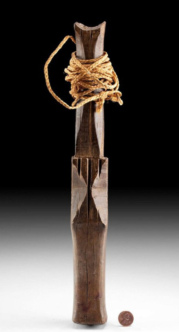 19th Century Hawaiian Wood Kapa Beater with Fiber Cord